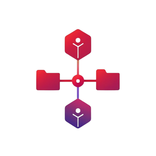 Icon red and purple geometric shapes on a white background