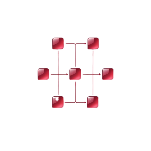 Red geometric design on a white background