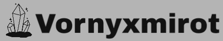 Logo with the text 'Vornyxmirot' and a stylized crystal design on a black background