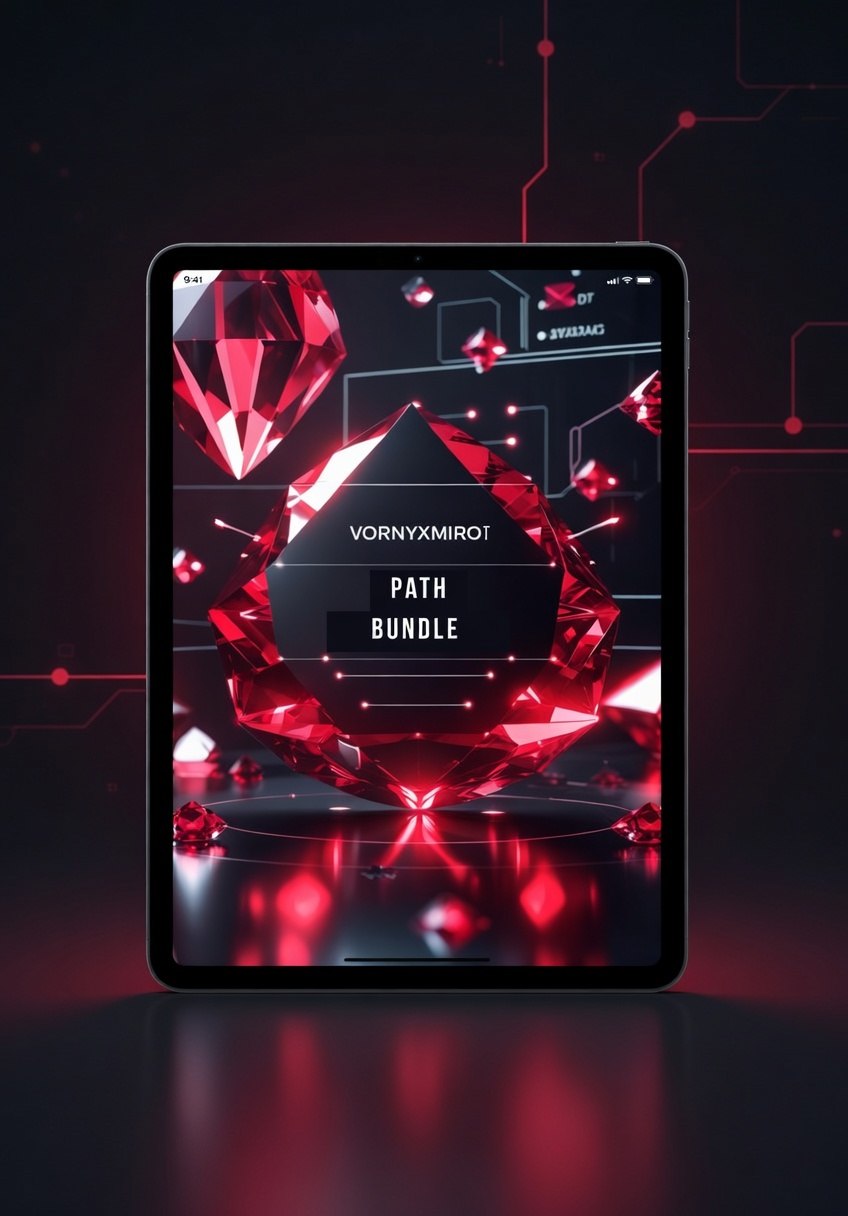 Digital interface with geometric design and 'Vornyxmiro' branding on a dark background