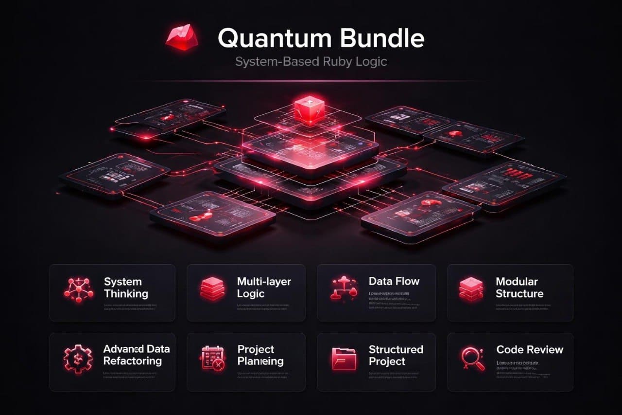Quantum Bundle system with red geometric elements on a dark background